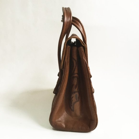 Vintage Avelar's Hand Tooled Floral Leather Handbag Bag Purse - Picture 4 of 13